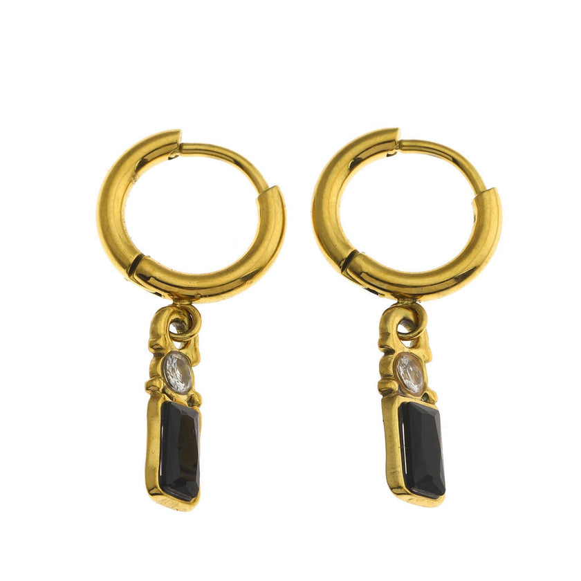 Boucles d'oreilles créoles DALAL, style vintage, avec cristaux noirs et zirconiums.
