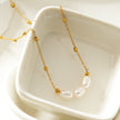 DAMINNA Gold: Dainty Beaded Chain Necklace with Freshwater Pearl Trio