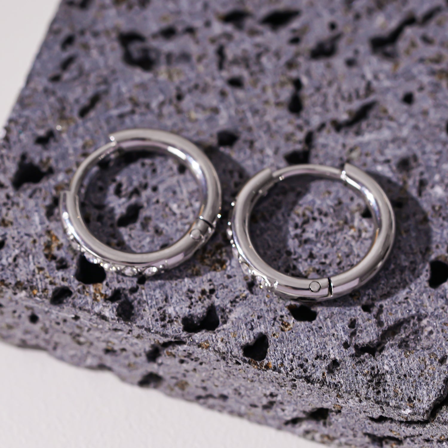 DARCI: Pavé Zirconia Gemstone Embedded Classic Mini Hoop in Silver