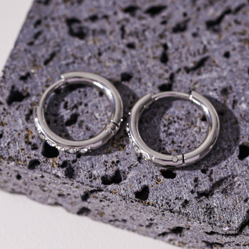 DARCI: Pavé Zirconia Gemstone Embedded Classic Mini Hoop in Silver