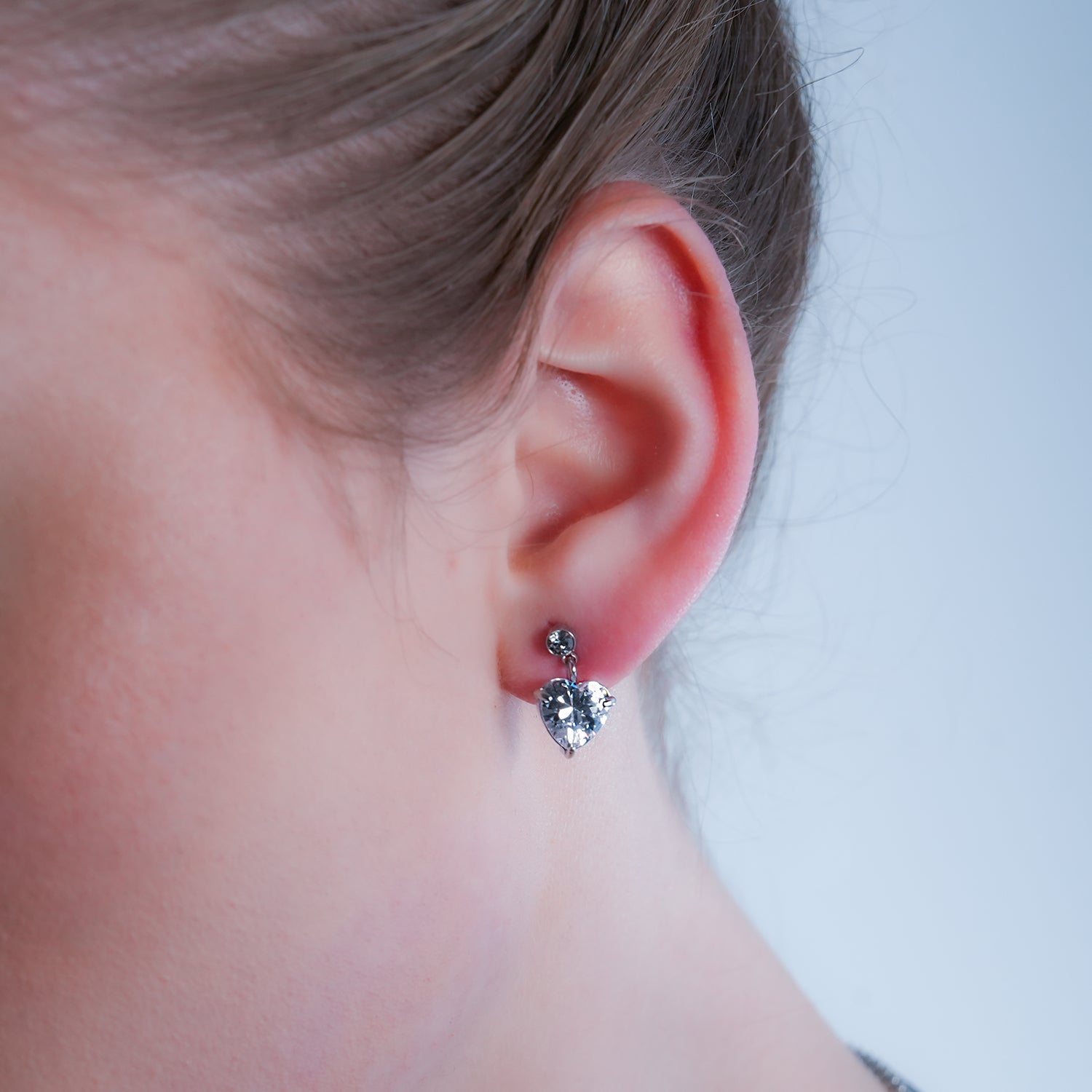 DAROCCA Silver (White Gold): Large Heart Shaped & Mini Solitaire Round Shaped Zirconia Combo Studs