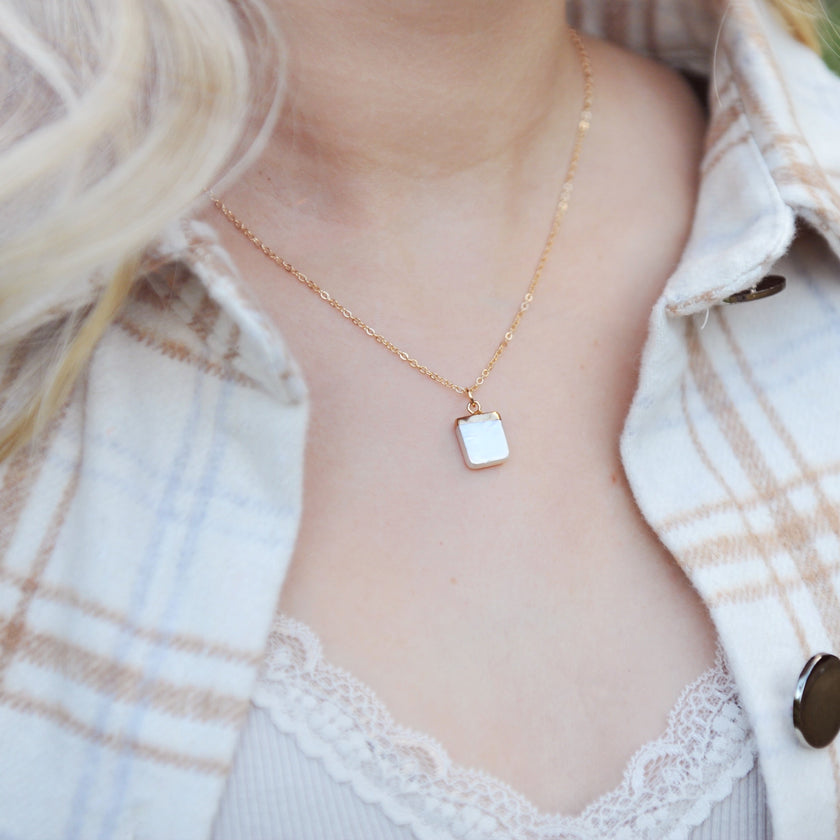 Mother of pearl cube necklace