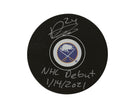 Dylan Cozens Autographed Buffalo Sabres Autograph Model Puck Inscribed 
