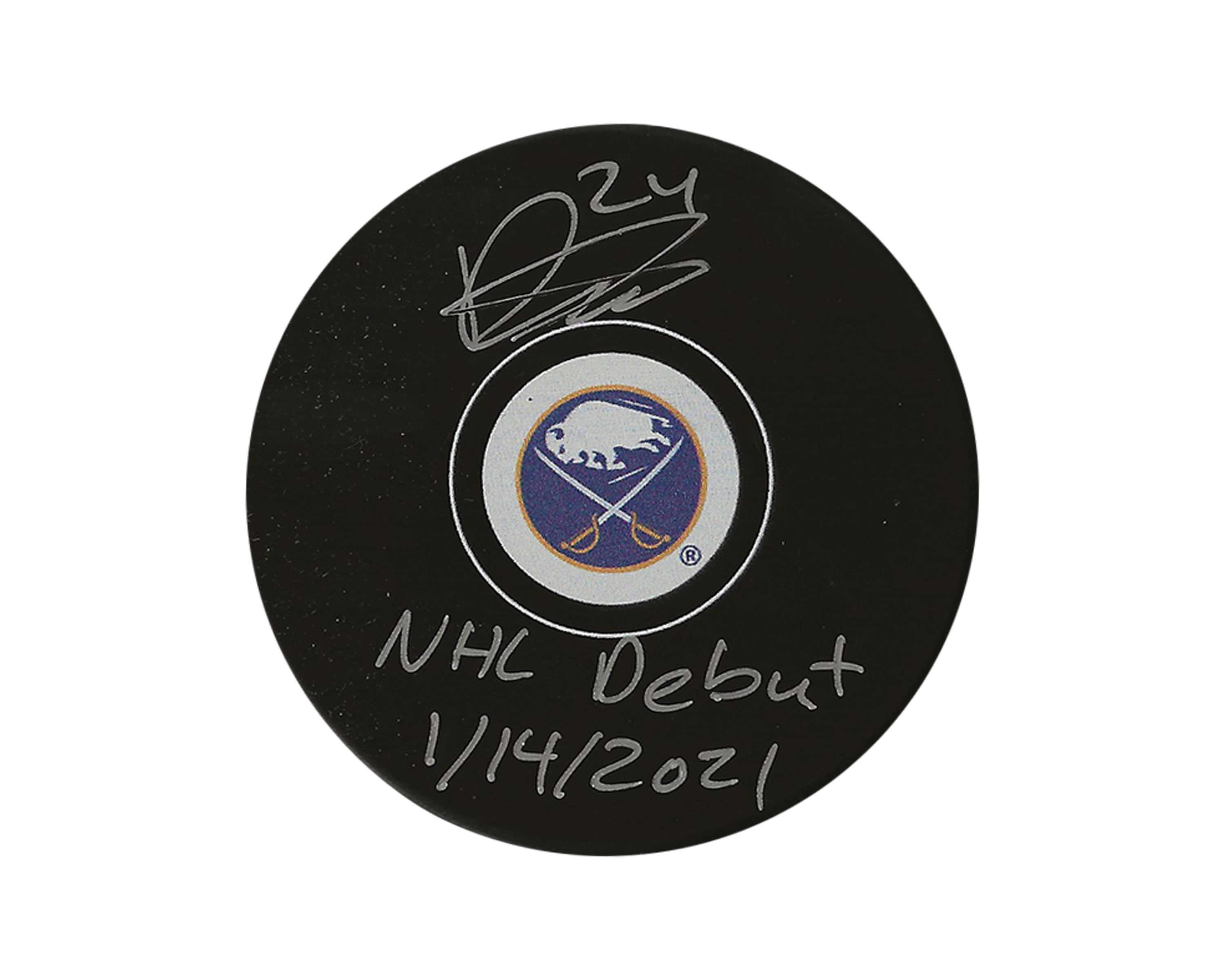 Dylan Cozens Autographed Buffalo Sabres Autograph Model Puck Inscribed 