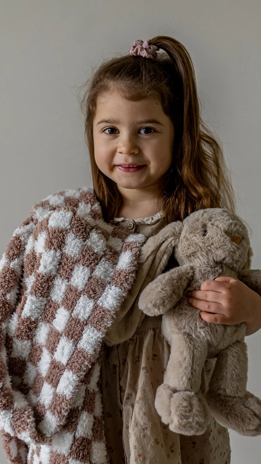 Chocolate Milk & White Check Print Toddler Blanket
