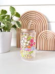 Tasse en verre à motif floral et abeilles