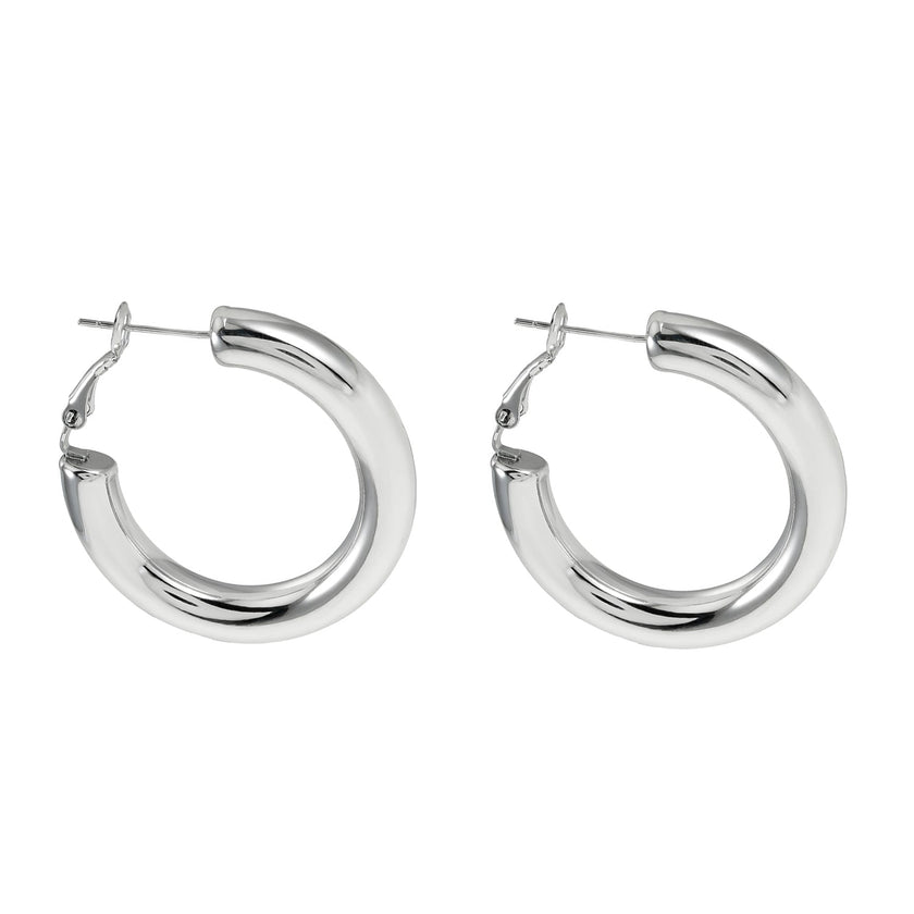 DERIVIER Argent (Or Blanc) : Boucles d'oreilles créoles semi-larges (3,5 cm)