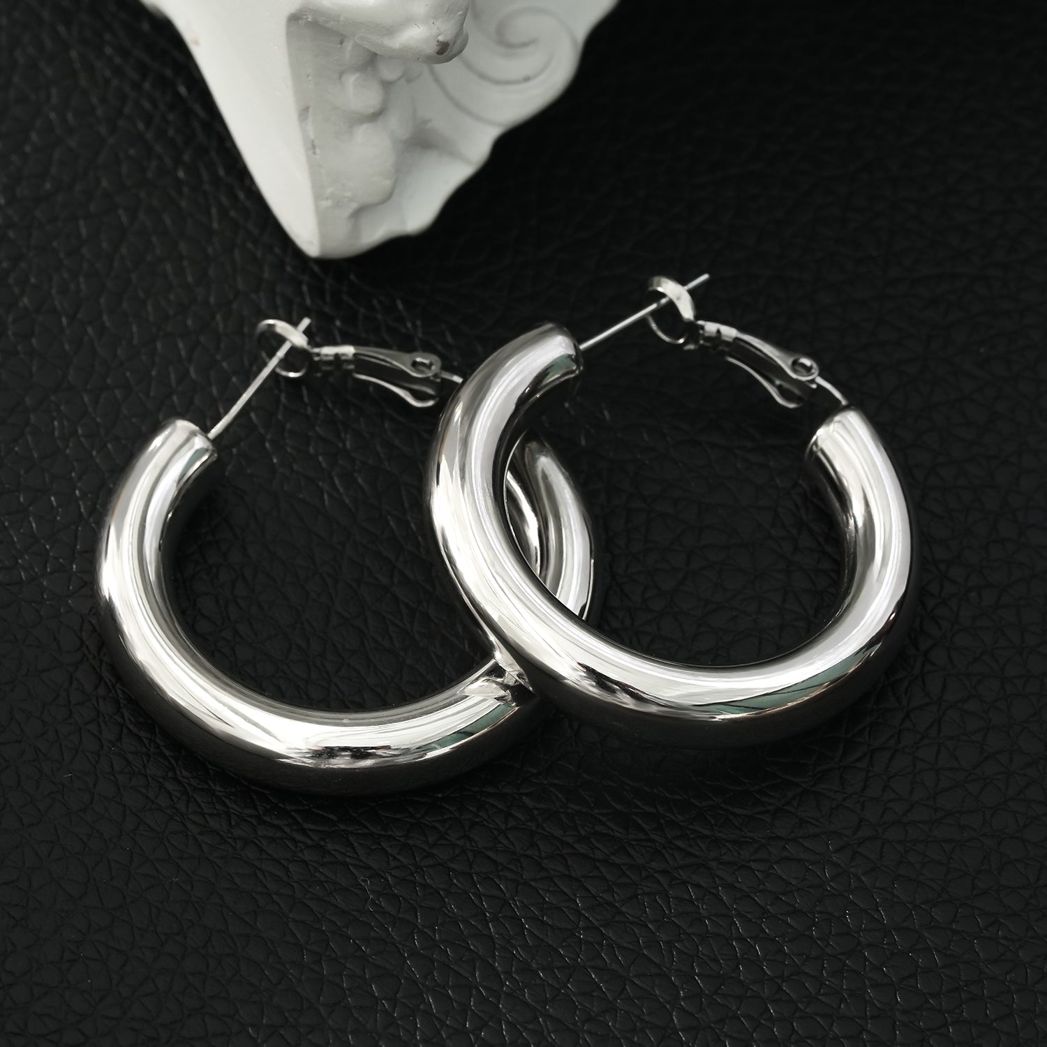 DERIVIER Argent (Or Blanc) : Boucles d'oreilles créoles semi-larges (3,5 cm)