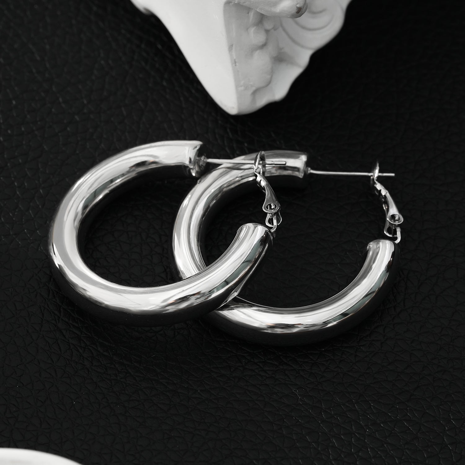 DERIVIER Argent (Or Blanc) : Boucles d'oreilles créoles semi-larges (3,5 cm)