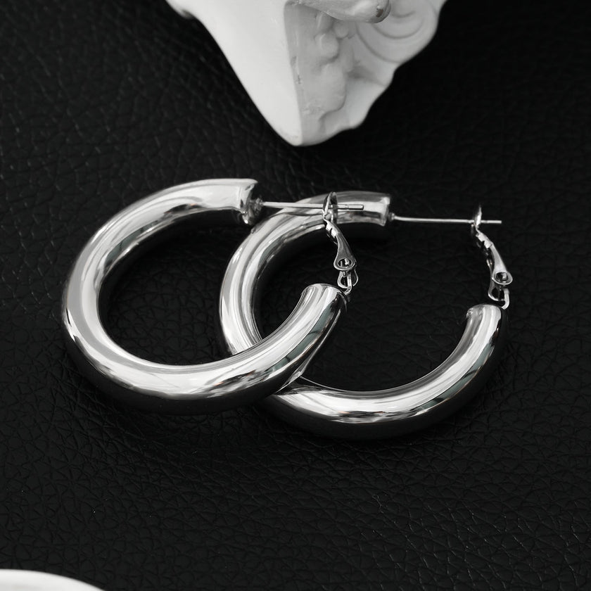DERIVIER Argent (Or Blanc) : Boucles d'oreilles créoles semi-larges (3,5 cm)