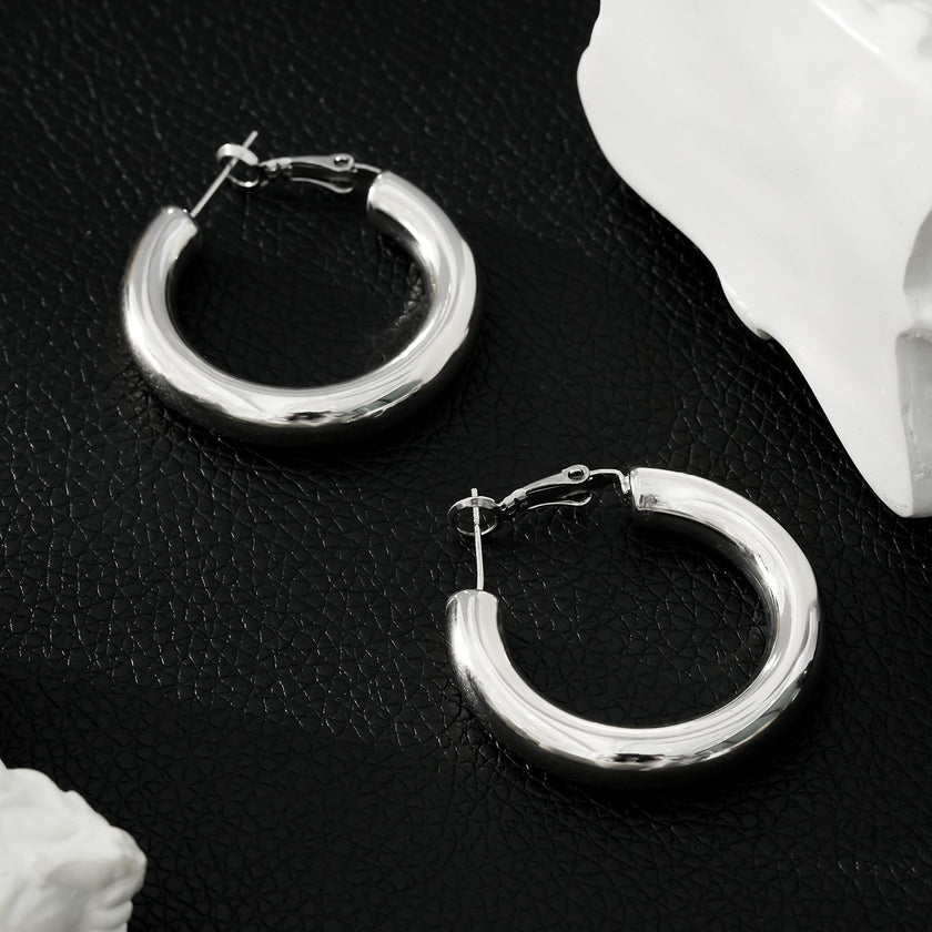 DERIVIER Argent (Or Blanc) : Boucles d'oreilles créoles semi-larges (3,5 cm)