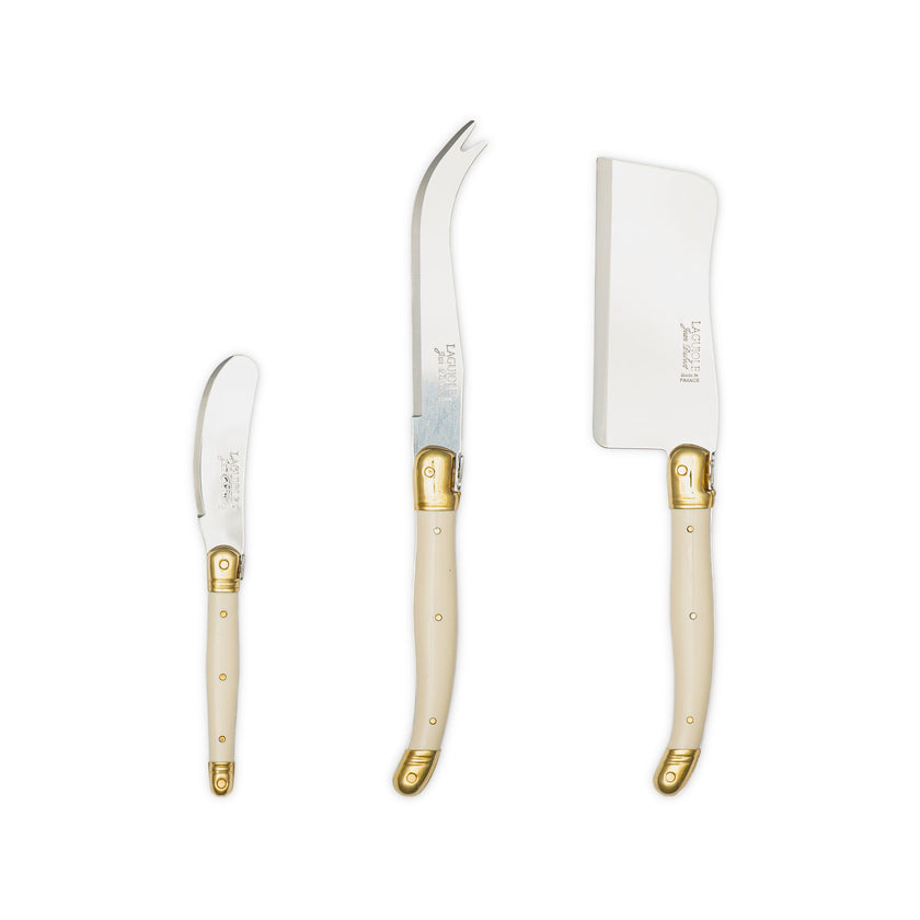 Jean Dubost - Laguiole Cheese Set ABS Ivory w/Brass 3pc