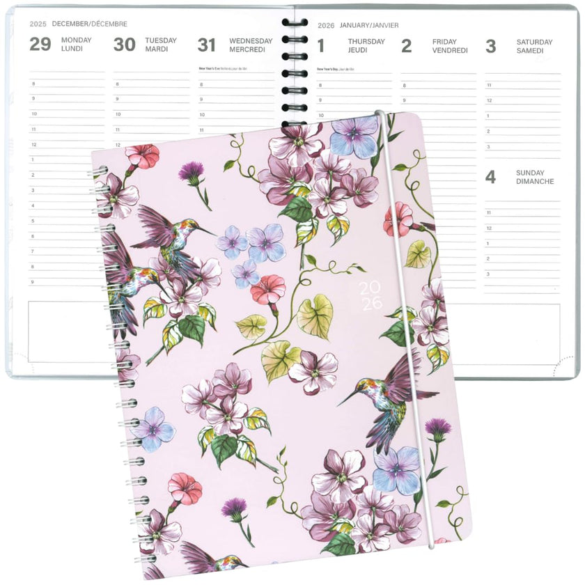 PBI - AGENDA ANNUEL 2026 - GRAND FORMAT 1W/2P - COLIBRIS ET FLEURS