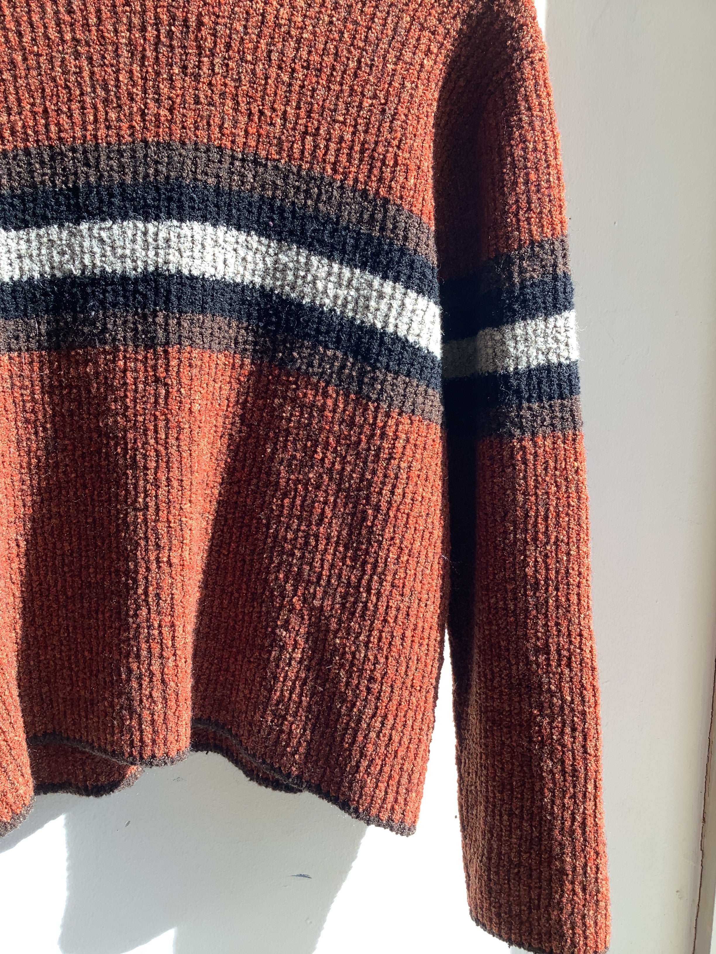 Y2K Rust Striped Turtleneck Sweater