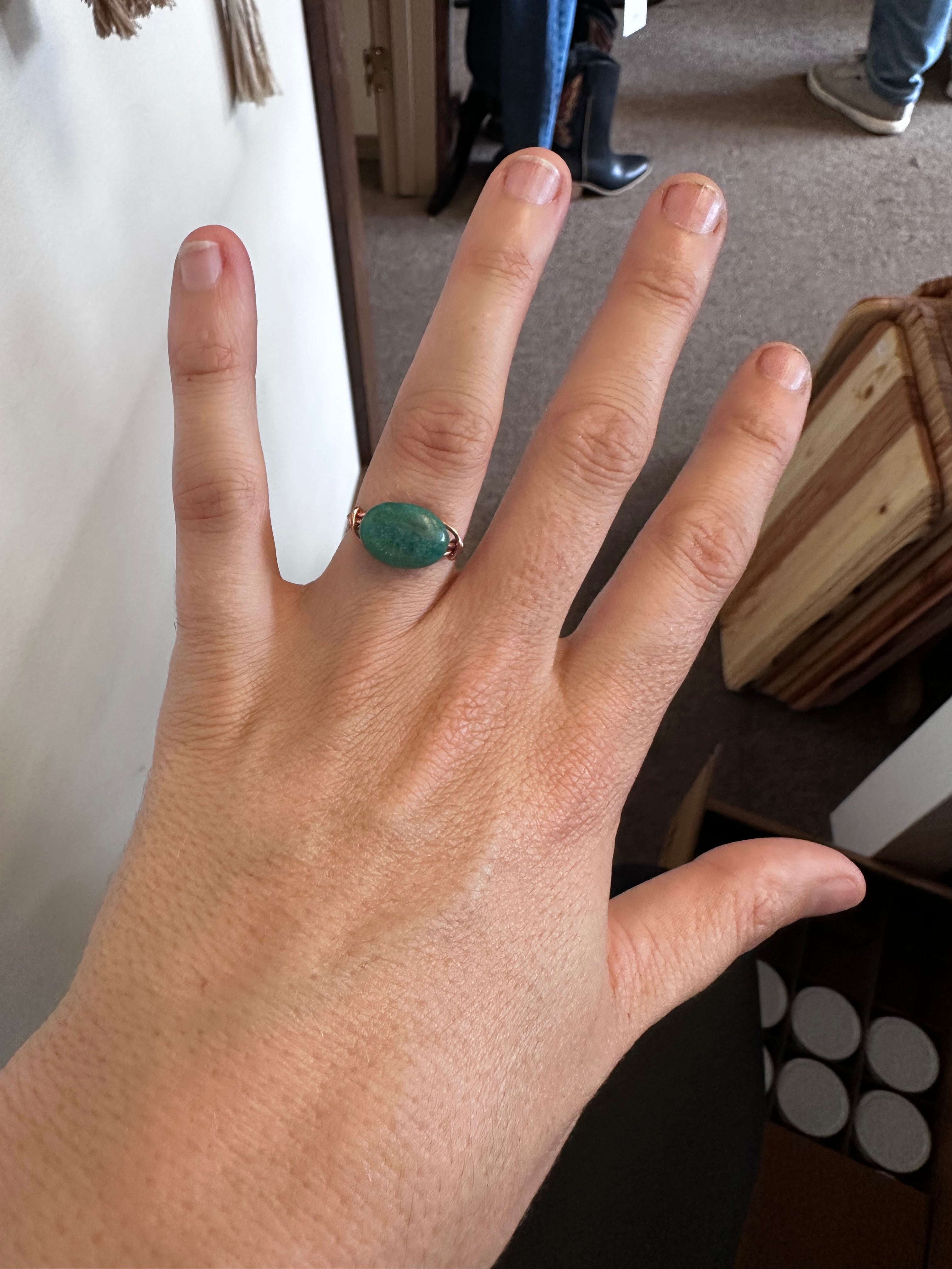 Copper Wire Amazonite Flow Ring