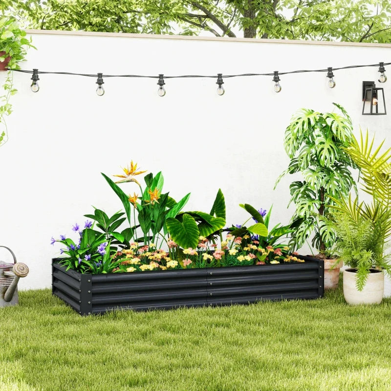6 x 3 x 1ft Galvanized Raised Garden Bed, Reinforced Outdoor Planter Box with Open Bottom, Dark Grey