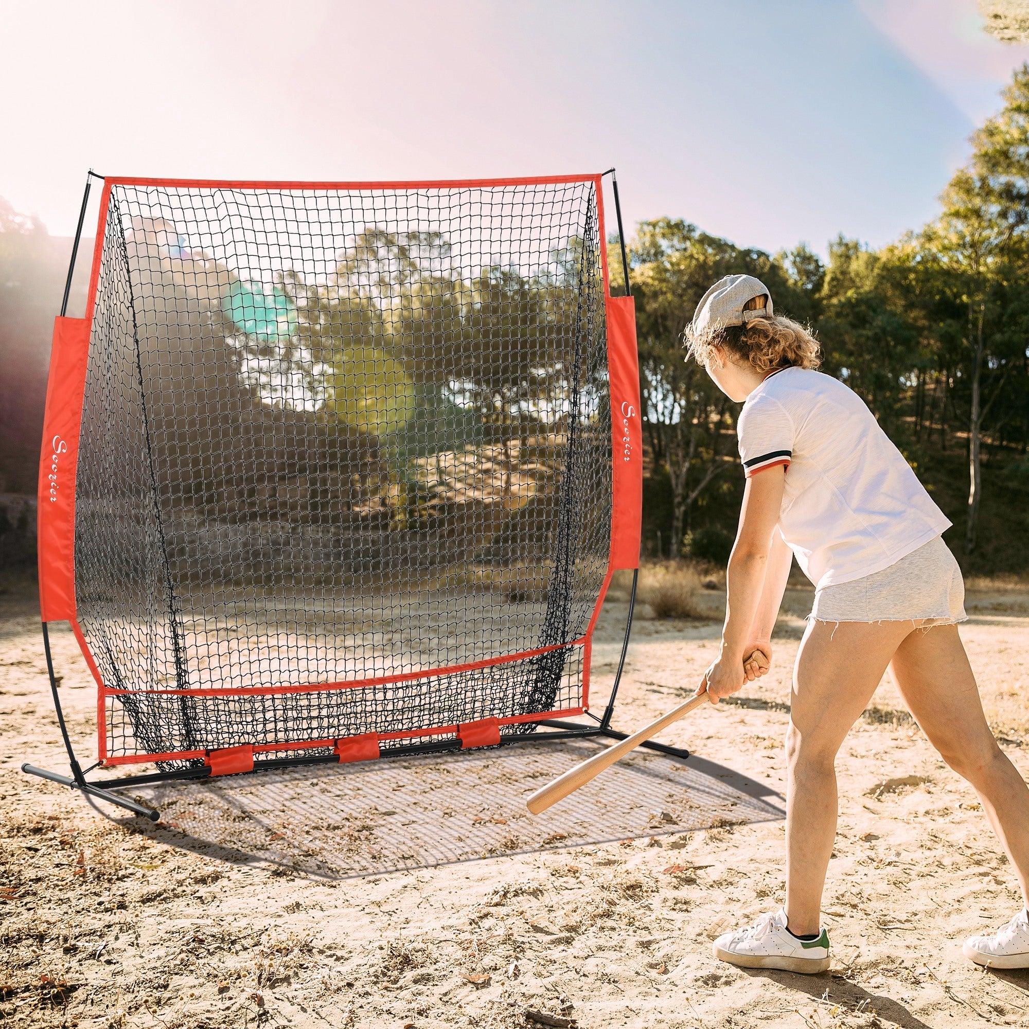 Soozier 6' x 6' Baseball Net for Hitting Pitching Practice with Carry Bag, Red
