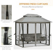 Outsunny 3 Person Outdoor Patio Daybed 3 in 1 Canopy Gazebo Swing Chair Garden Hammock with Mesh Mosquito Net and Sun Shade Grey