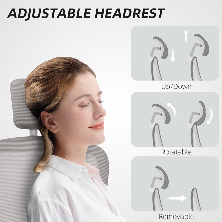 Owen Ergonomic Mesh Office Chair with High Back, Rotatable Headrest, Flip-Up Armrests and Lumbar Support-Grey
