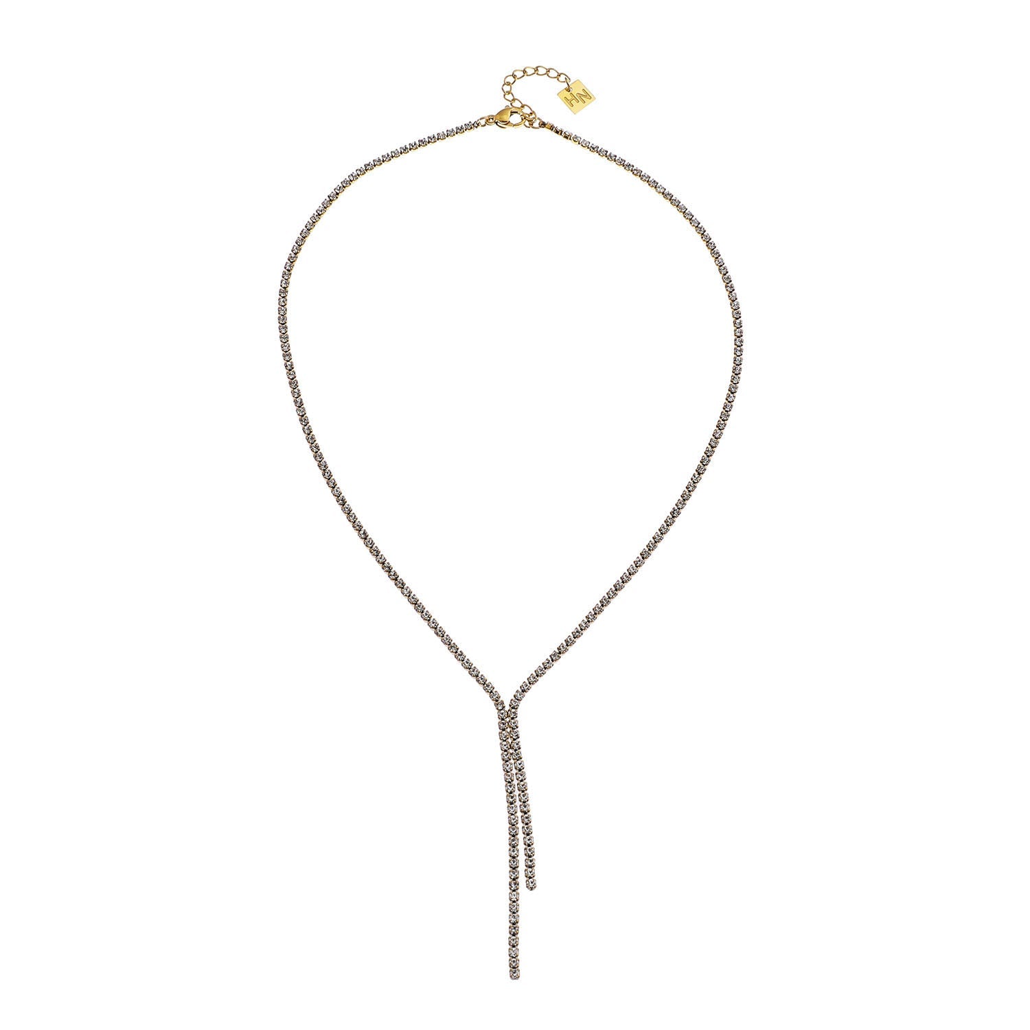 Collier DIANA avec chaîne perlée et détail lariat en zircone pavé.