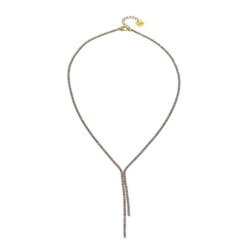 Collier DIANA avec chaîne perlée et détail lariat en zircone pavé.