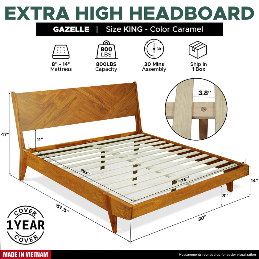Gazelle Solid Wood Bed Frame