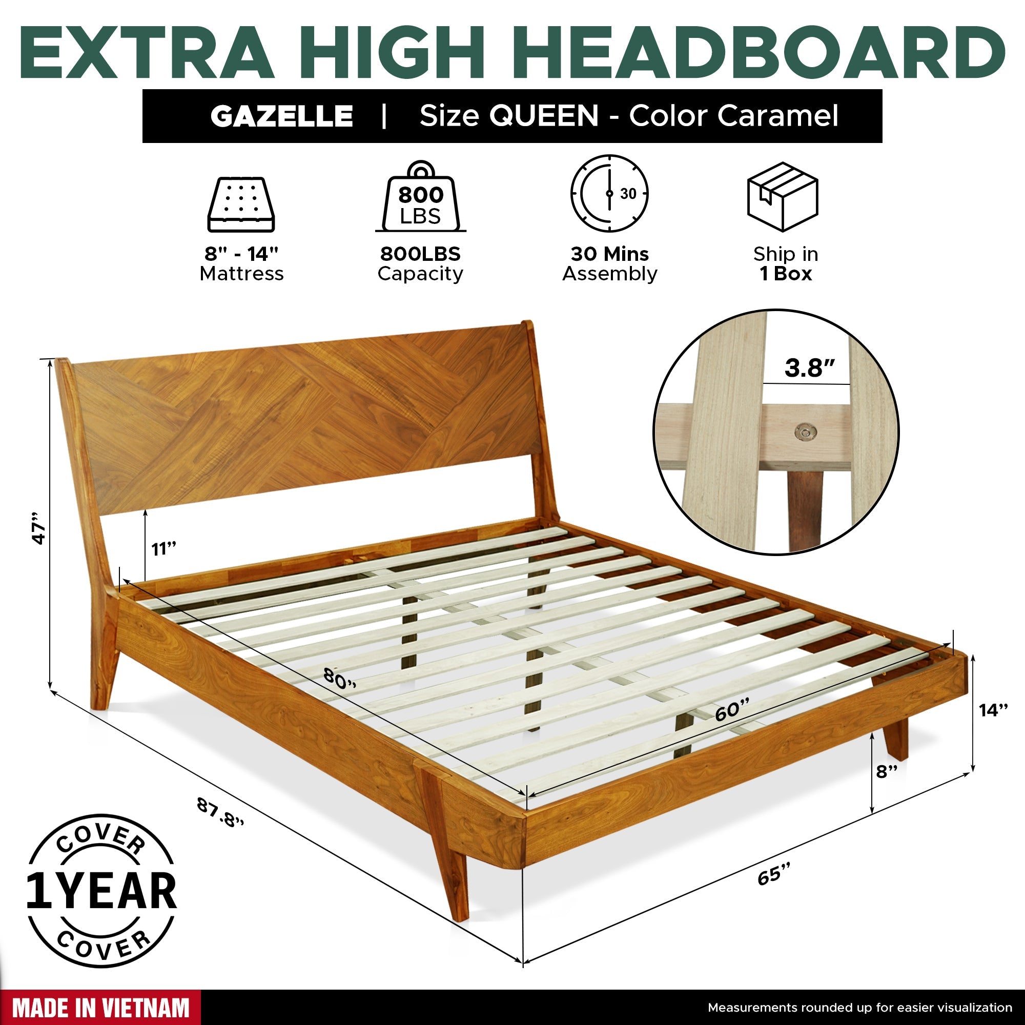 Gazelle Solid Wood Bed Frame