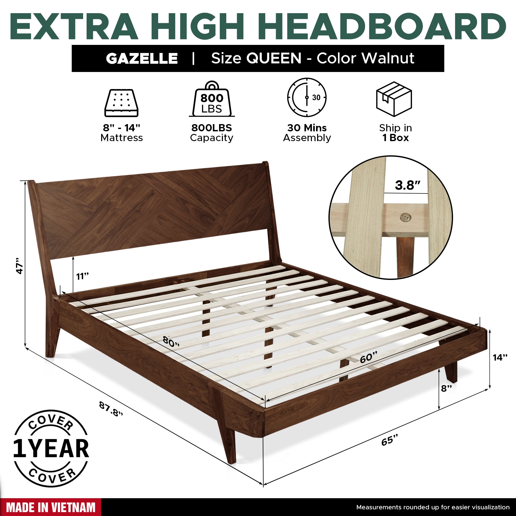 Gazelle Solid Wood Bed Frame