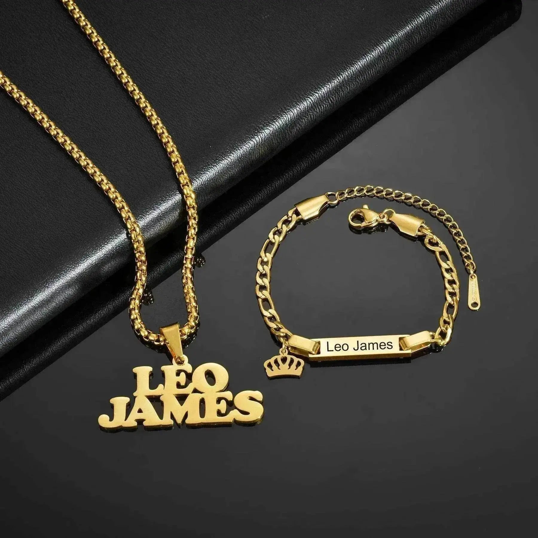 DIY Stainless Steel Nameplate Engraved Letter Pendant Necklace & Bracelet Set