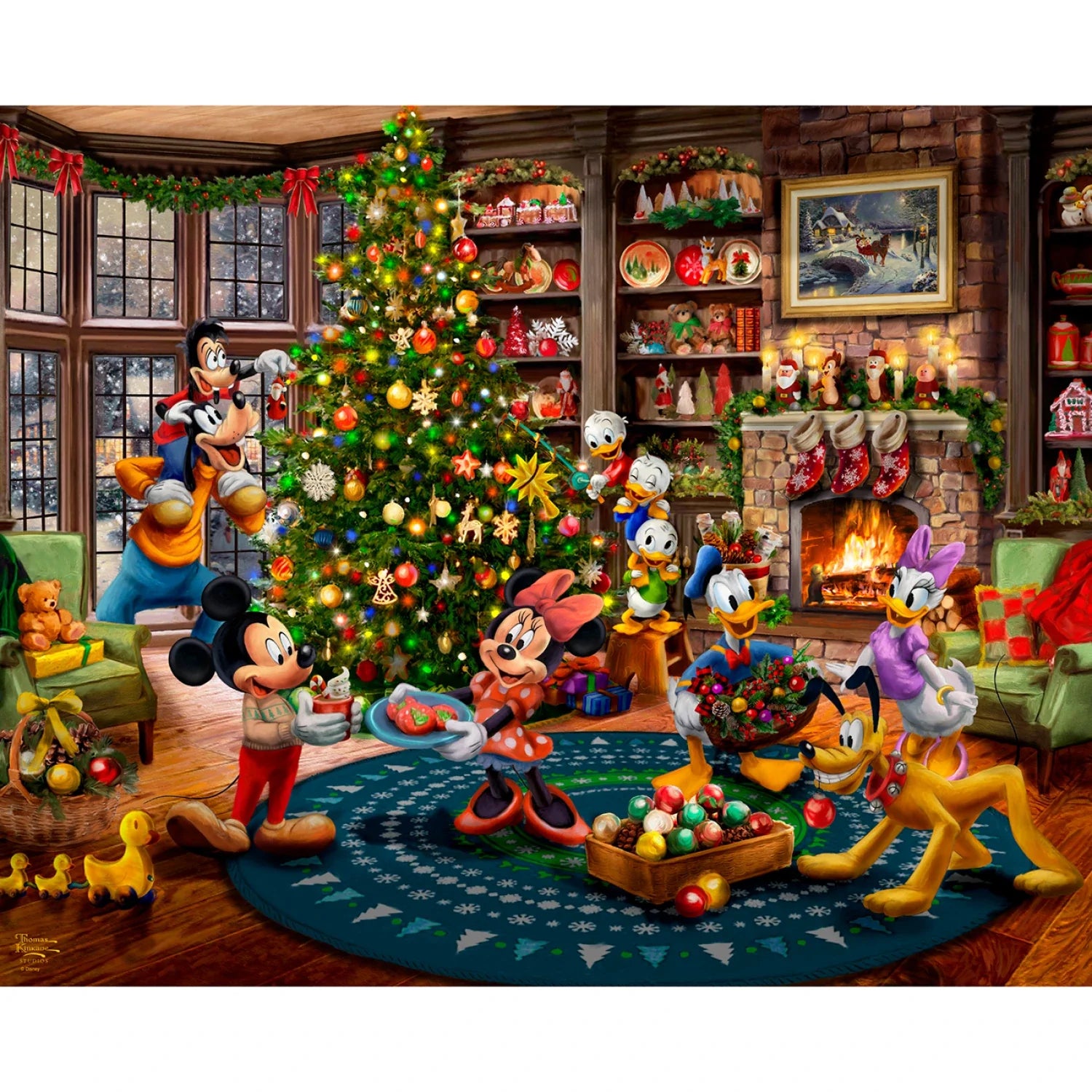 Mickey & Minnie Trimming the Tree Panel 35in