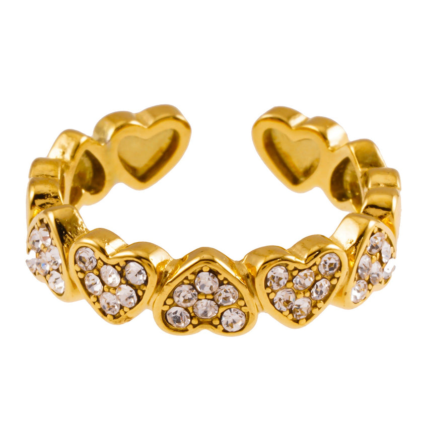 JEZREEL : Bague avec mini breloques en forme de cœur et centre en cristal de zircone.