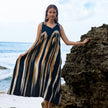 Bold Abstract Tie Dye Long Dress In Grey & Gold