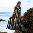 Bold Abstract Tie Dye Long Dress In Grey & Gold