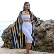 Bold Abstract Tie Dye Long Kimono In Grey & Gold