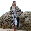 Bold Abstract Tie Dye Long Kimono In Grey & Gold