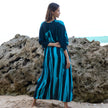 Bold Abstract Tie Dye Long Kimono In Teal & Black