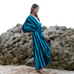 Bold Abstract Tie Dye Long Kimono In Teal & Black