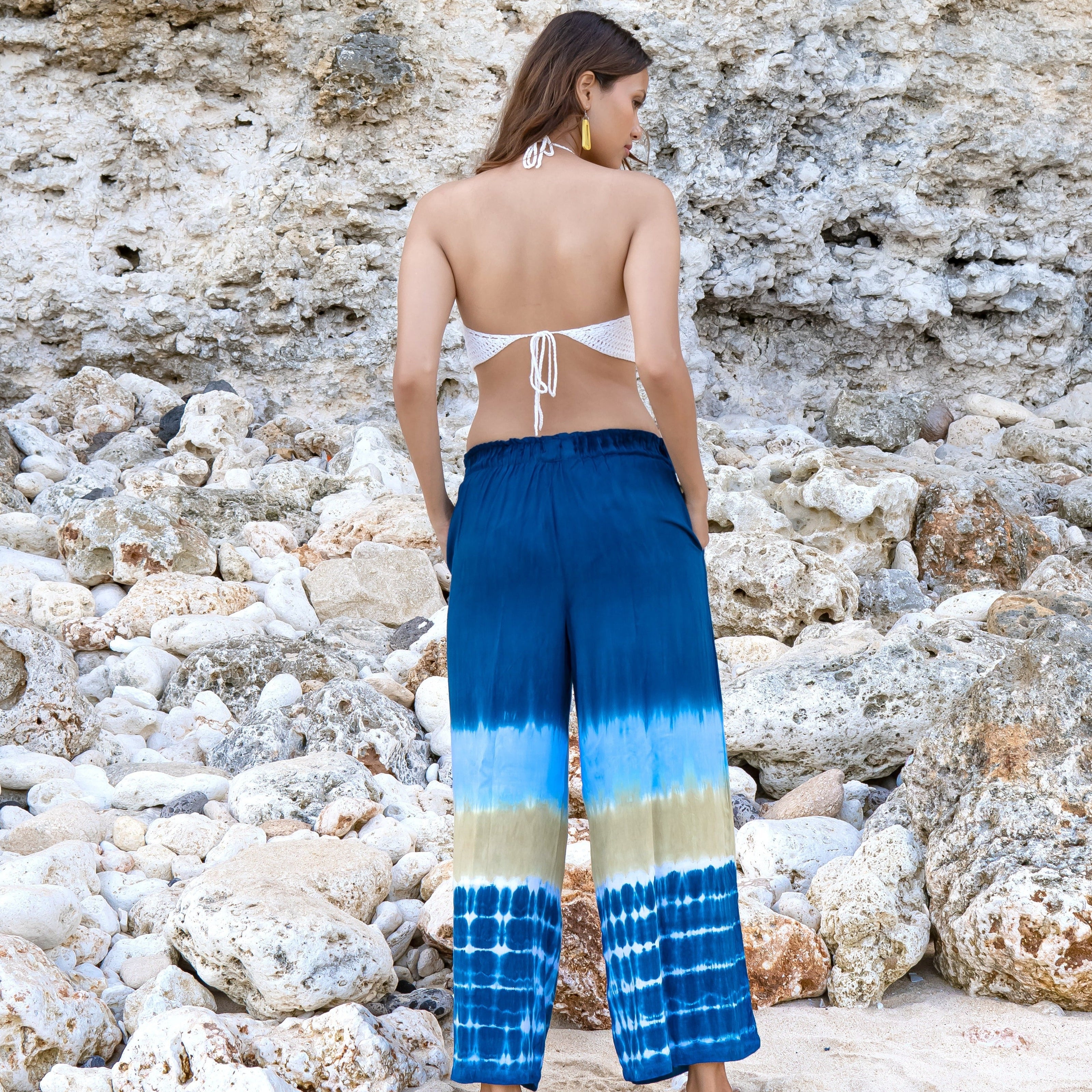 Beach Stripe & Tie Dye Straight Leg Pant In Navy