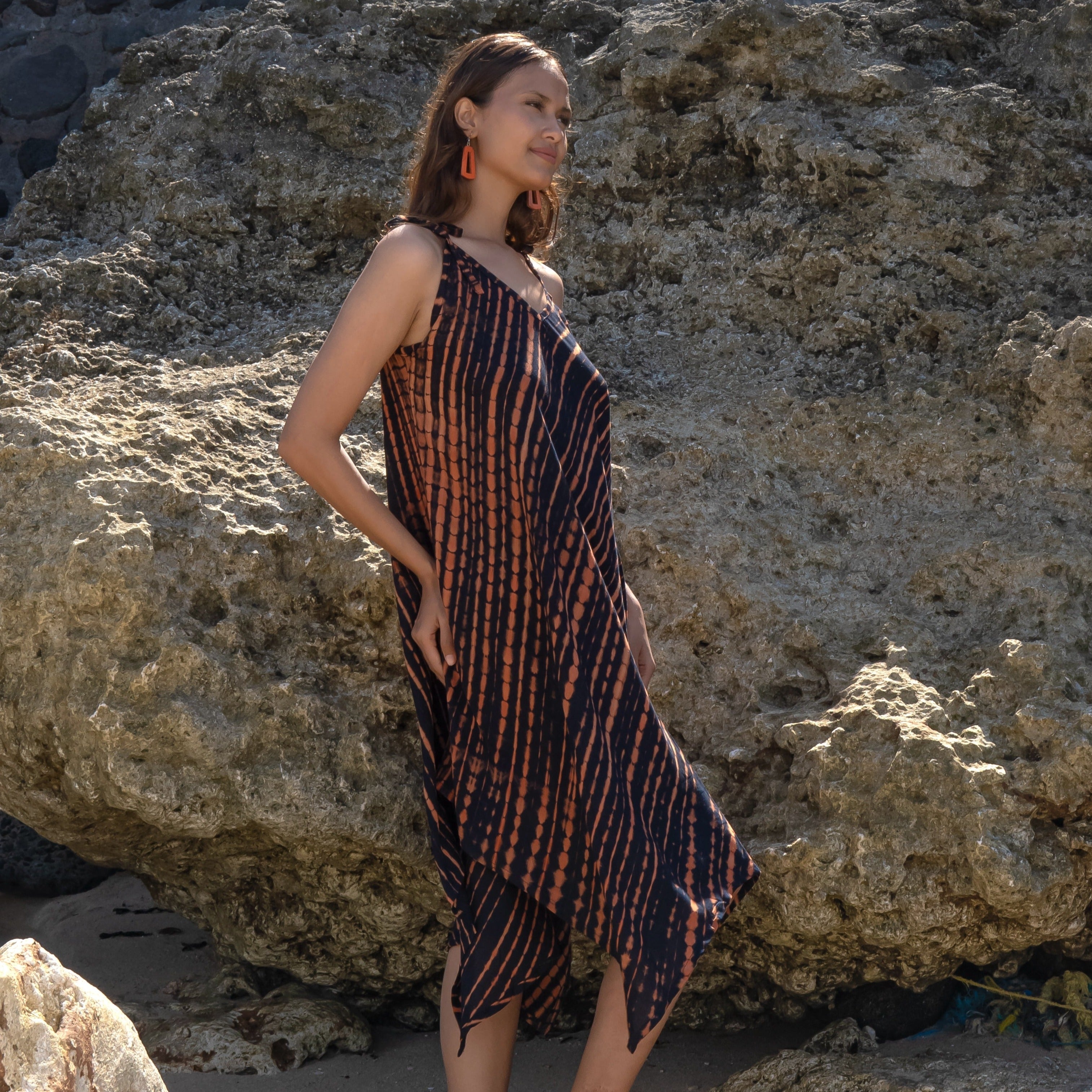 Handkerchief Dress In Orange & Black Tie Dye