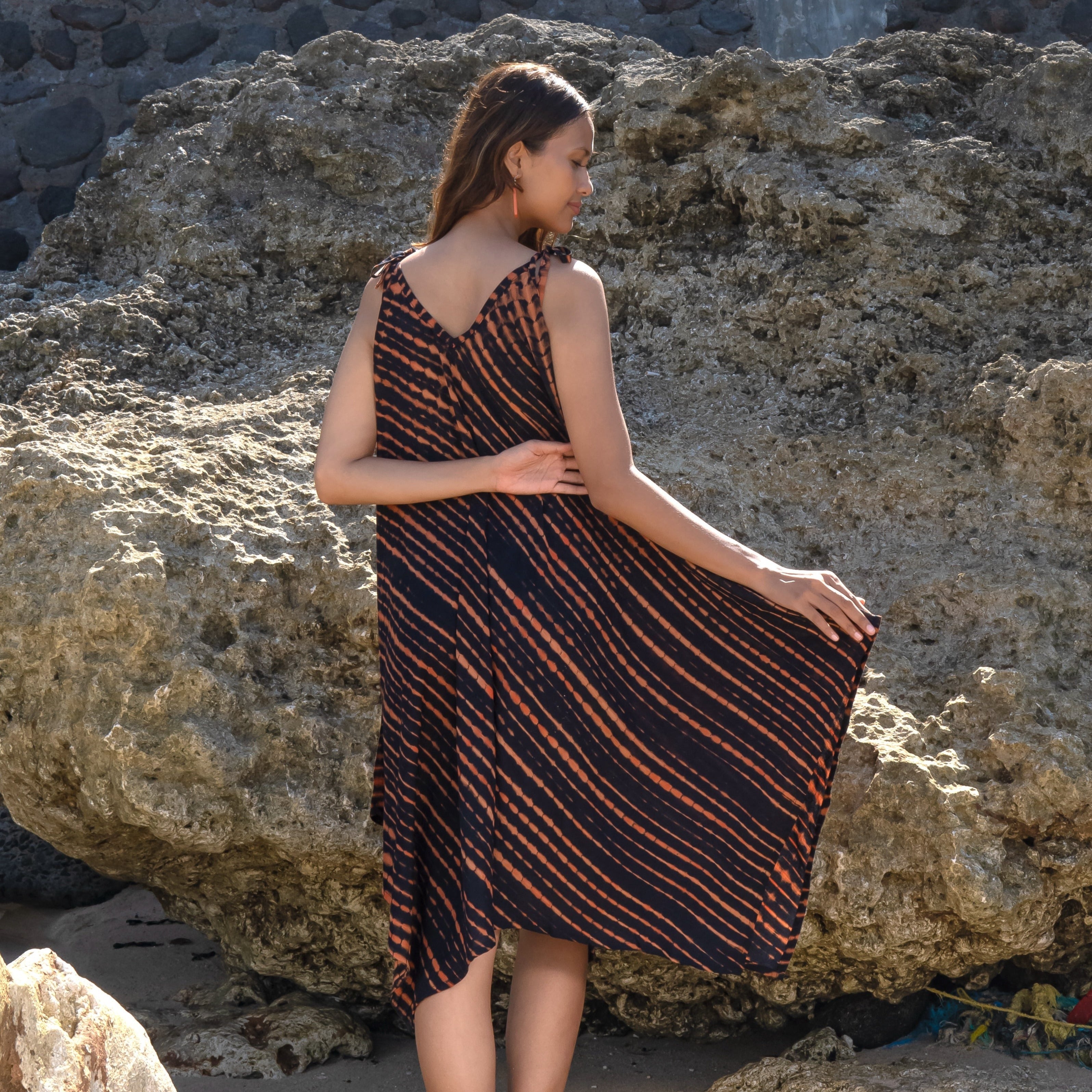 Handkerchief Dress In Orange & Black Tie Dye