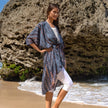 Long Kimono In Denim & Gold Tie Dye