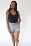 Bodysuit en rib col en V noir