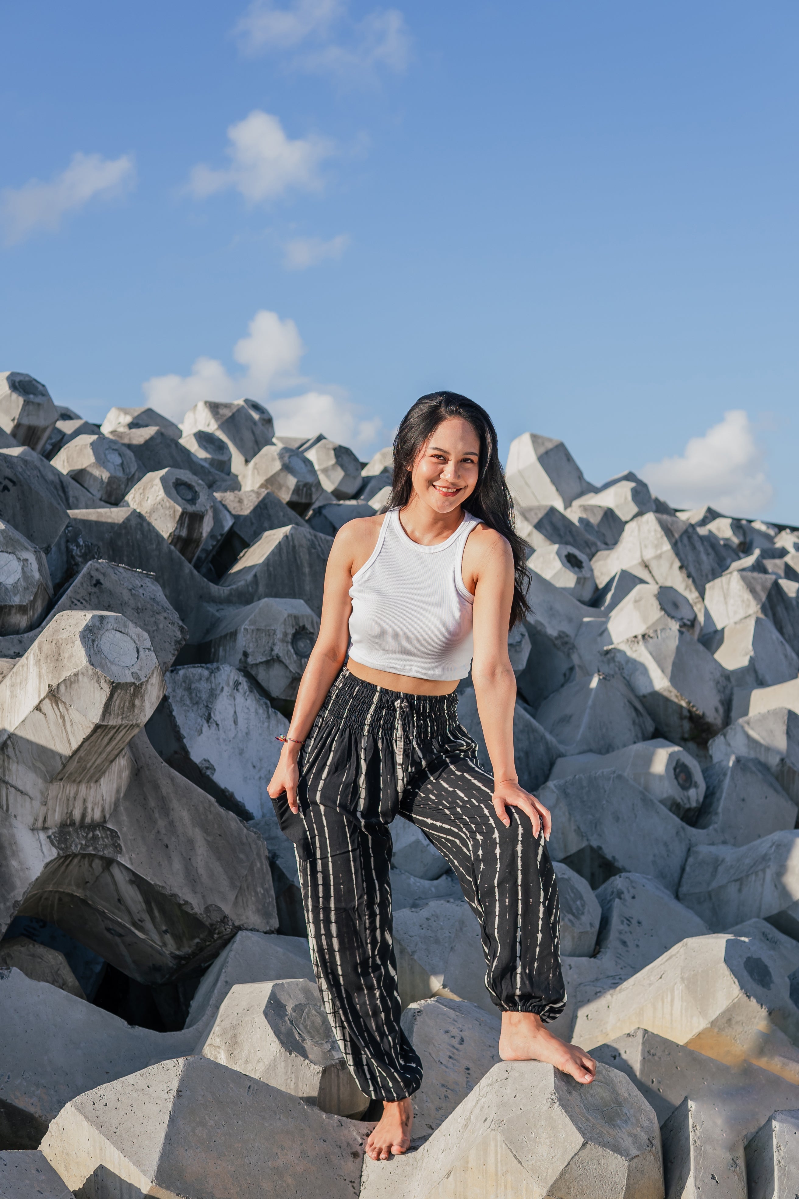 Black & White Tie Dye Bali Pants