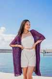 Mid Length Popcorn Knit Kimono - Purple