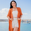 Mid Length Popcorn Knit Kimono - Orange