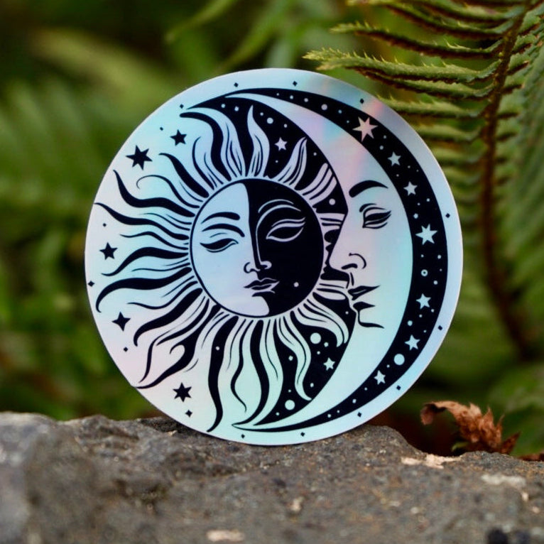 Sun and Moon Holographic Sticker