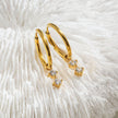 MORTAINA Gold: Retro Inspired Mini Hoops with Duo Zirconia Charms