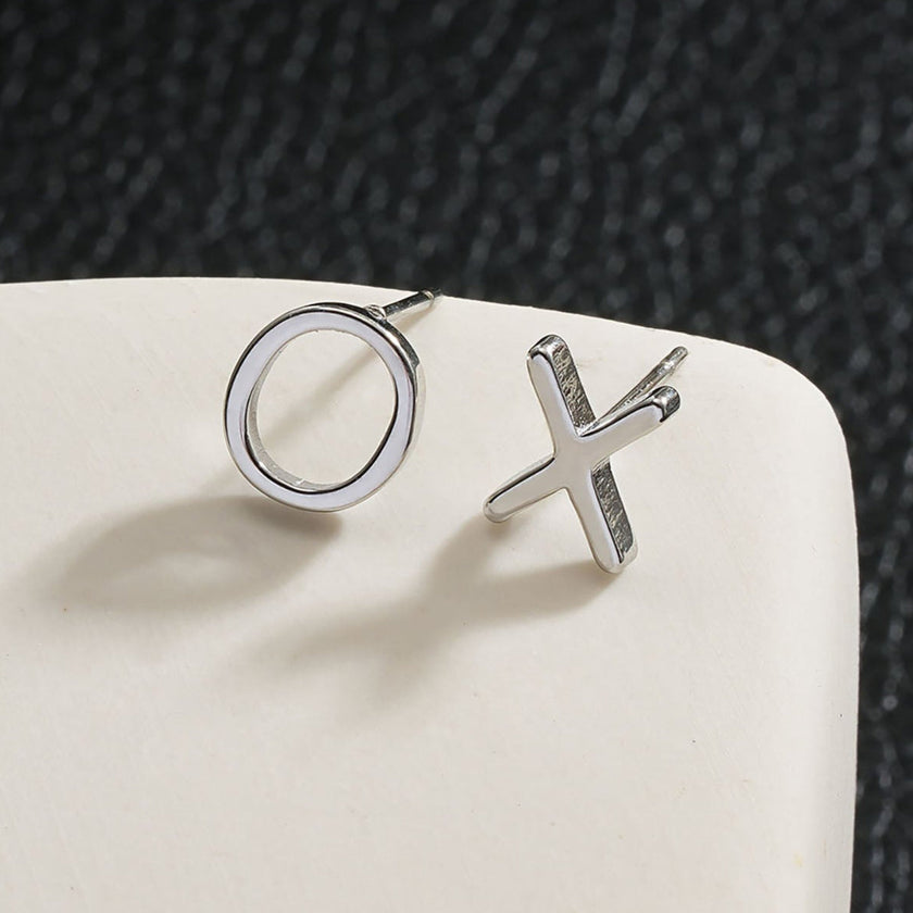 OX Silver (White Gold): Hugs, Kisses & Sparkle Stud Earrings