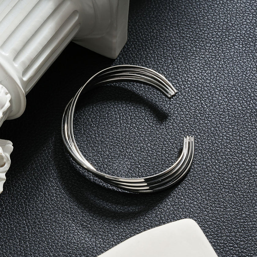 LIVIA Silver (White Gold): Geometric Lines Bracelet