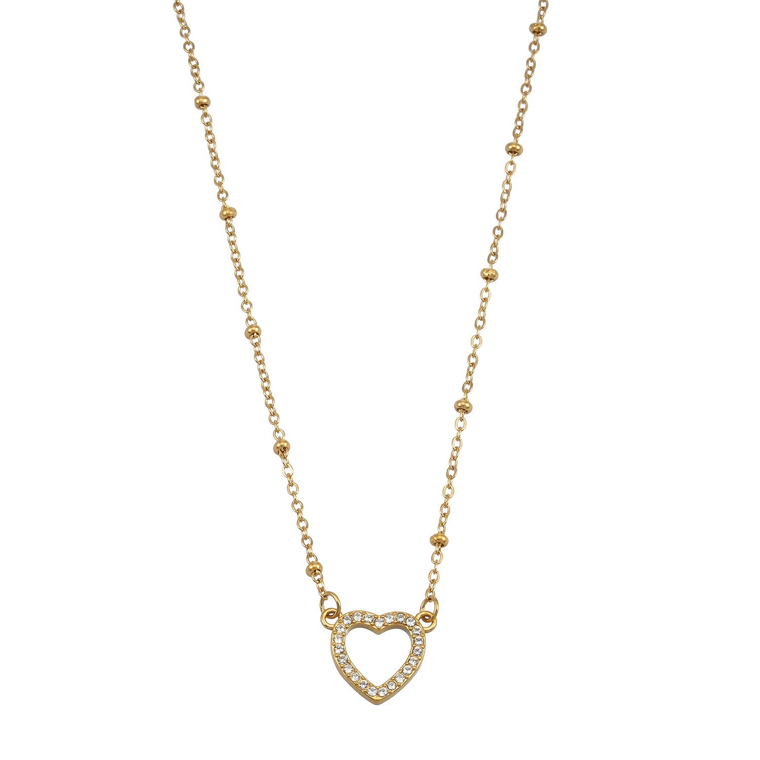 Style CHERISH Or : Chaîne perlée rehaussée d'un élégant pendentif en forme de cœur pavé.